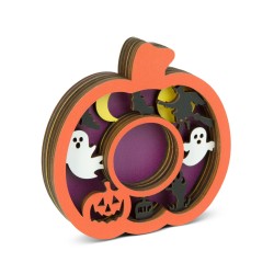 Halloweenska dekorácia - držiak na čajovú sviečku - tekvica - MDF - 11 x 11 x 1,8 cm