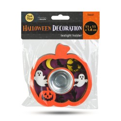 Halloweenska dekorácia - držiak na čajovú sviečku - tekvica - MDF - 11 x 11 x 1,8 cm