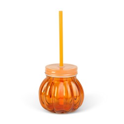 Sklenený pohár – 3D tekvica – s viečkom a slamkou – 350 ml