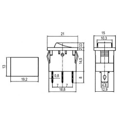 Prepínač kolískový 2pol./3pin ON-OFF 250V/6A pros. červený