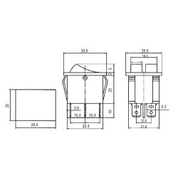 Prepínač kolískový 2x(2pol./3pin) ON-OFF 250V/15A pros. červený