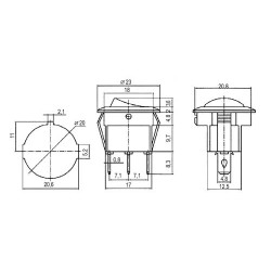 Prepínač kolískový okrúhly pros. 2pol./3pin ON-OFF 250V/6A červený