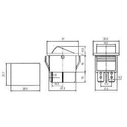 Prepínač kolískový 2pol./4pin ON-OFF 250V/15A pros. zelený