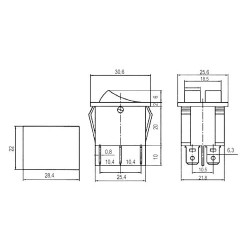 Prepínač kolískový 2x(2pol./3pin) ON-OFF 250V/15A pros. zelený