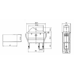 Žltý kolískový prepínač ON-OFF, 2-pólový/3-pinový, 20 A/12 V DC