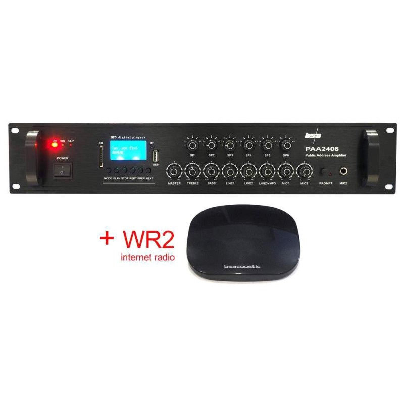 PAA2406WIFI BS acoustic rozhlasová ústredňa pre 100V