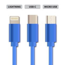 Kábel GETI GCU 03 USB 3v1 modrý samonavíjaci