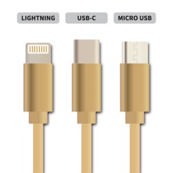 Kábel GETI GCU 05 USB 3v1 zlatý samonavíjacie