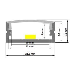 AL profil pro LED, AS3 pre viacero pasikov 23,5x10mm l 2m (zacvakávací/zasunovací)