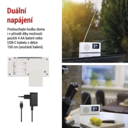 Prenosné rádio EMOS E0091 s Bluetooth, DAB/ DAB+/ FM, biele