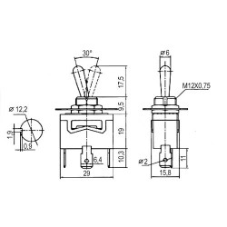 Prepínač páčkový 2pol./3pin ON-ON 250V/10A
