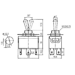 Prepínač páčkový 2pol./6pin ON-ON 250V/10A