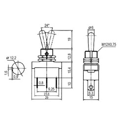 Prepínač páčkový 2pol./3pin ON-ON 12V
