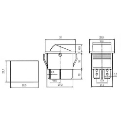 Prepínač kolískový 2pol./4pin ON-OFF 250V/15A pros. červený