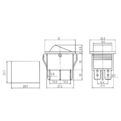 Prepínač kolískový 3pol./6pin ON-OFF-ON 250V/15A pros. červený
