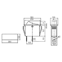 Prepínač kolískový 2pol./2pin ON-OFF 250V/15A červený