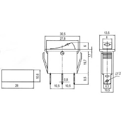 Prepínač kolískový 2pol./3pin ON-OFF 250V/15A prosv. bod R