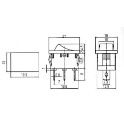 Prepínač kolískový 3pol./3pin ON-OFF-ON 250V/6A čierny