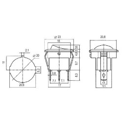 Prepínač kolískový okrúhly 3pol./3pin ON-OFF-ON 250V/6A čierny