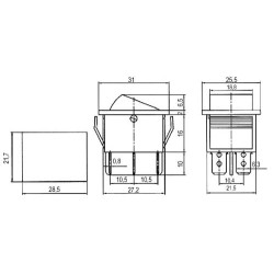 Prepínač kolískový 2pol./6pin ON-ON 250V/15A červený