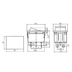 Prepínač kolískový 2pol./6pin ON-ON 250V/15A čierny