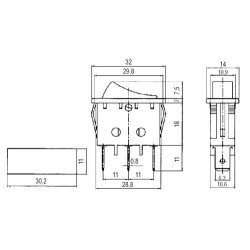 Prepínač kolískový 3pol./3pin (ON)-OFF-(ON) 250V/15A čierny