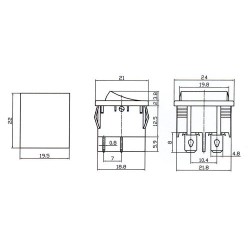 Prepínač kolískový 2pol./4pin ON-OFF 250V/6A čierny