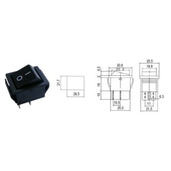 Prepínač kolískový 2pol./4pin ON-OFF 250V/15A čierny