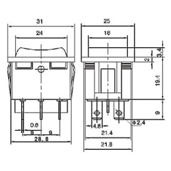 Prepínač kolískový 3pol./6pin (ON)-OFF-(ON) 250V/15A čierny
