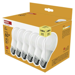 Žiarovka LED E27 8,8W A60 teplá biela EMOS ZL5F47.6 6ks