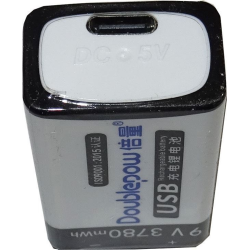 Nabíjateľná Li-Ion 9V 420mAh batéria 6F22, Doublepow, napájanie USB-C