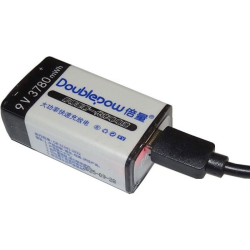 Nabíjateľná Li-Ion 9V 420mAh batéria 6F22, Doublepow, napájanie USB-C