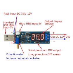 Napájací modul, step-up menič 3,5-12V na 1,2-24V vrátane USB