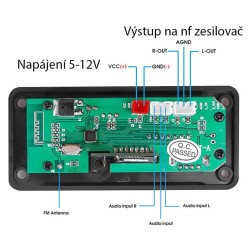 FM rádio, prehrávač MP3 s bluetooth 5.0, diaľkové ovládanie, napája. 5-14V