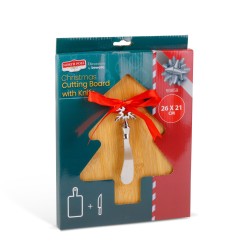 Vianočná doska na krájanie z bambusu s nožom – vianočný stromček – 26 x 21 cm