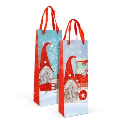 Vianočná darčeková taška - so vzorom škriatka, s trblietkami - 13x36x9 cm - 2 druhy - 12 ks/balenie