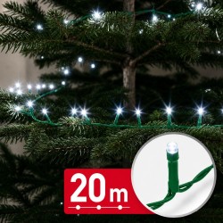 Svetelná reťaz – 20 m – studená biela – 400 LED – 100–240 V – 6 W – zelený kábel