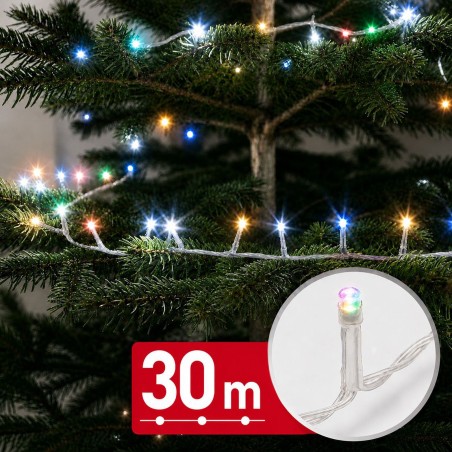 Svetelná reťaz – 30 m – farebná – 600 LED – 220–240 V – 6 W – priehľadný kábel