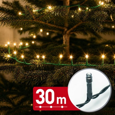 Svetelná reťaz – 30 m – teplá biela – 600 LED – 220–240 V – 6 W – zelený kábel