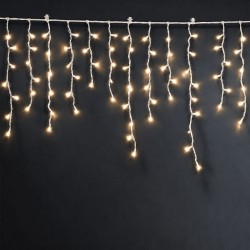 Svetelný záves – 15 m – teplá biela – 600 LED – 100–240 V – 6 W – priehľadný kábel