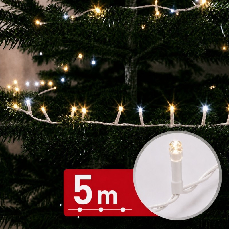 Svetelná reťaz - 5 m - 200 teplá biela & 50 studená biela LED - 100-240V - 6W - biely kábel