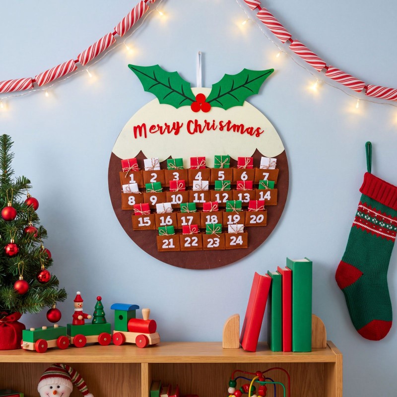Vianočná dekorácia – adventný kalendár – ozdoba – filc – na zavesenie – 50 x 50 cm