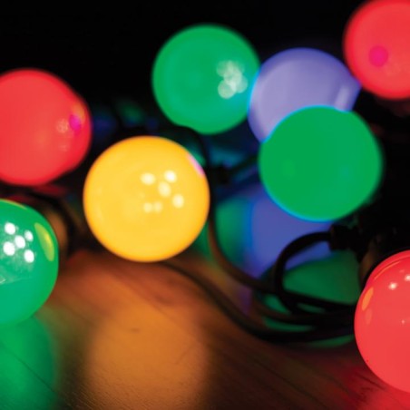LED svietiaci reťazec na vonkajšie použitie, 30 farebných gúľ, 14,5 m