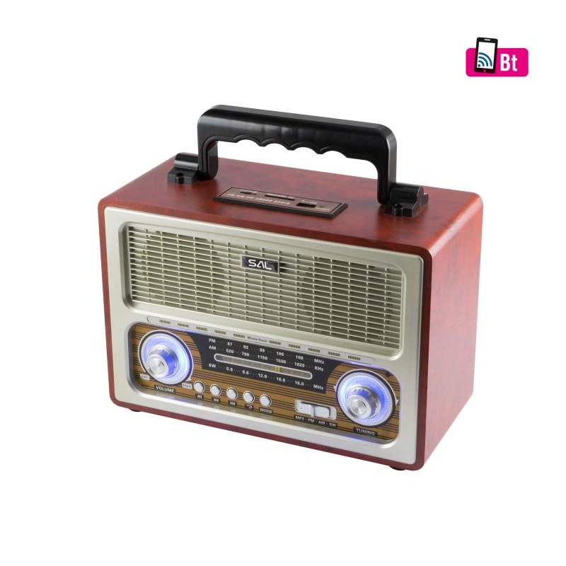 Retro prenosné rádio, AC-DC, MP3-BT, 3-pásmový