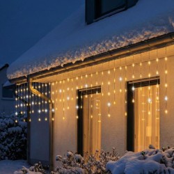 LED žiariaci svetelný reťazec cencúle, na vonkajšie použitie,  600 ks DOT LED (medzi teplými bielymi blikajúce studené biele)