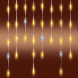 LED žiariaci svetelný reťazec cencúle, na vonkajšie použitie,  300 ks DOT LED (medzi teplými bielymi blikajúce studené biele)