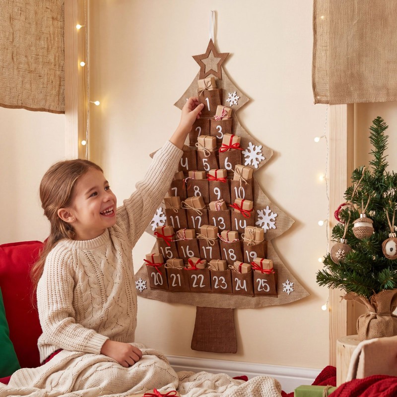 Vianočná dekorácia – adventný kalendár – vianočný stromček - 85 x 60 cm
