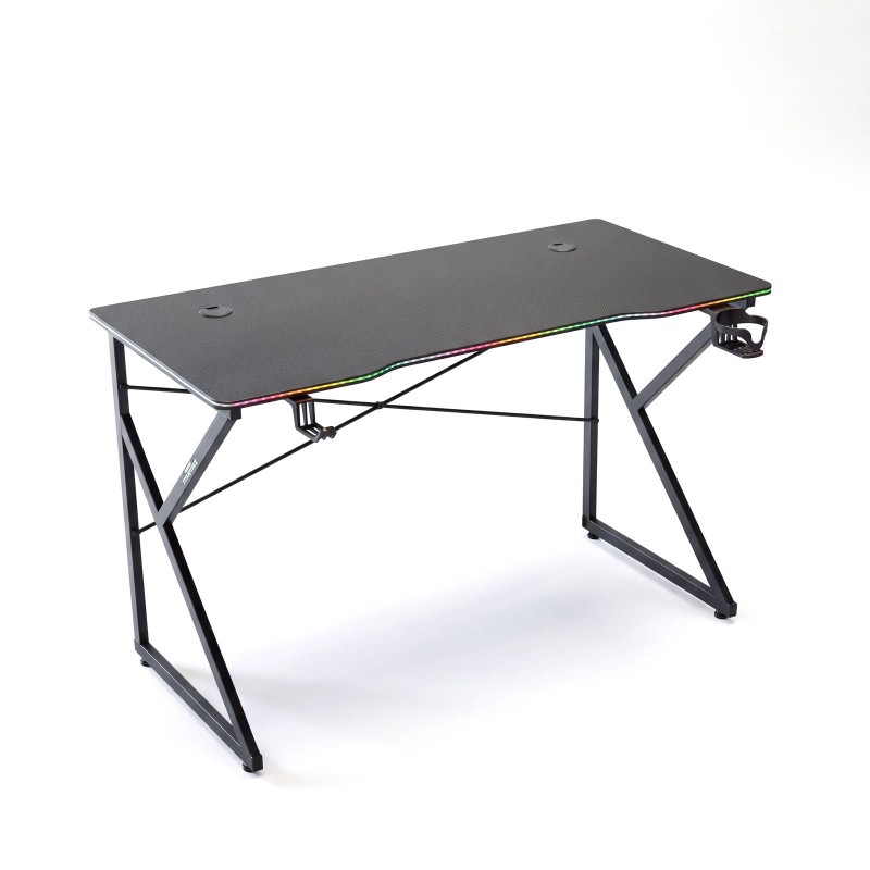 Herný stôl - 120 x 60 x 75 cm - RGB LED, USB, držiak na pohár, držiak na slúchadlá, 15 mm MDF-čierny