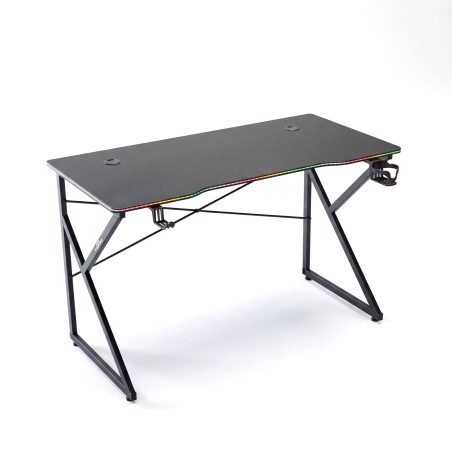 Herný stôl - 120 x 60 x 75 cm - RGB LED, USB, držiak na pohár, držiak na slúchadlá, 15 mm MDF-čierny