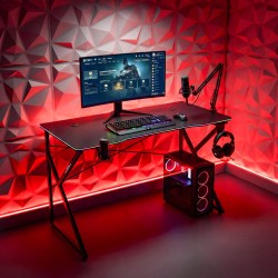 Herný stôl - 120 x 60 x 75 cm - RGB LED, USB, držiak na pohár, držiak na slúchadlá, 15 mm MDF-čierny